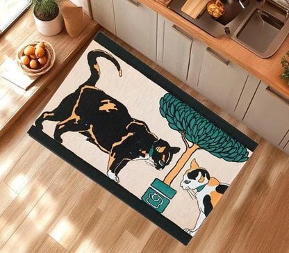 VIKAMA Vintage Black Cat Welcome Mat