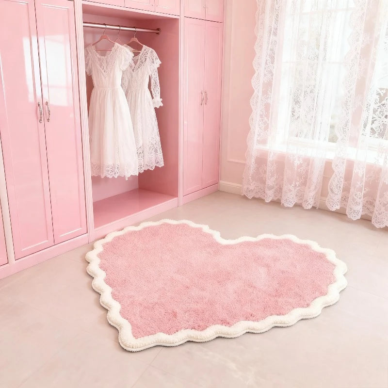 VIKAMA Pink Irregular Heart Shaped Plush Area Rug