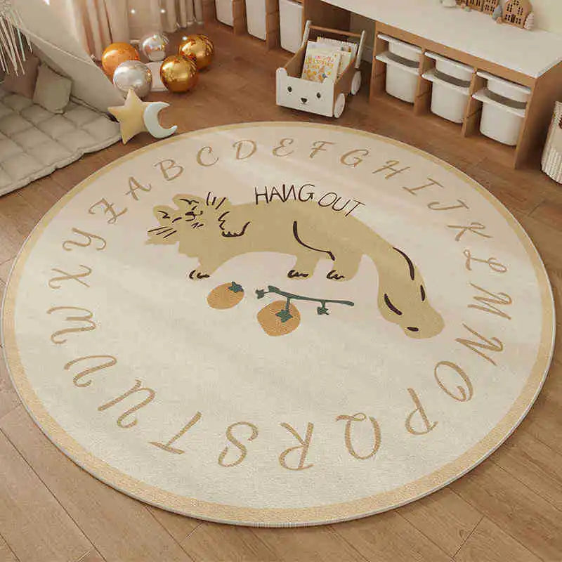 Cute Cartoon Bear ABC Alphabet Round Rug Soft Non-Slip Nordic Style Carpet Kids Nursery Play Area Floor Mat Home Decor