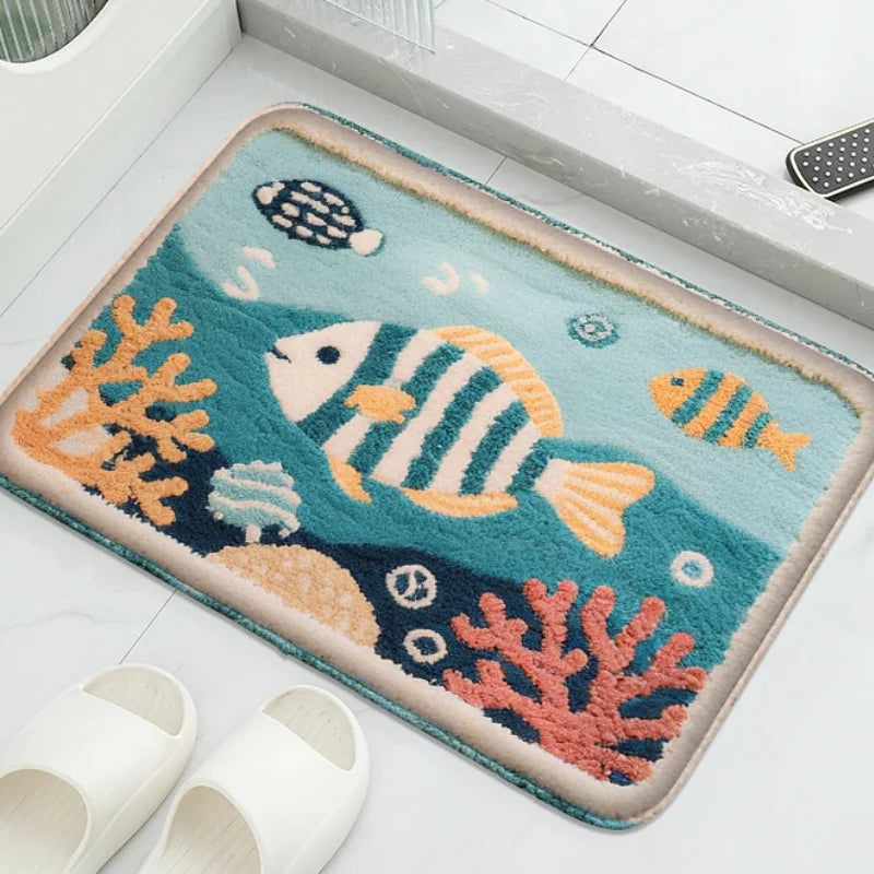 Cartoon Animal Bathroom Mat Soft Absorbent Non-Slip Floor Rug Shower Room Toilet Carpet Home Decor