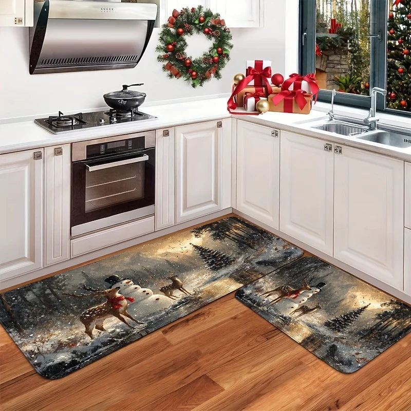 Snowman snowflake Christmas kitchen mat festive home decor rug