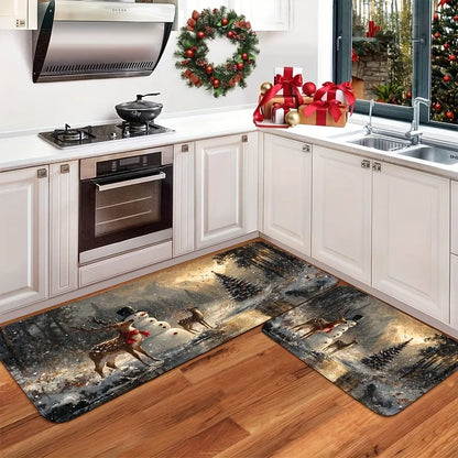 Snowman snowflake Christmas kitchen mat festive home decor rug