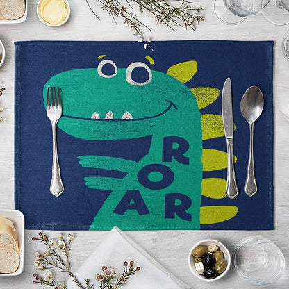 Cartoon Green Dinosaur Cotton Linen Kids Placemat Set