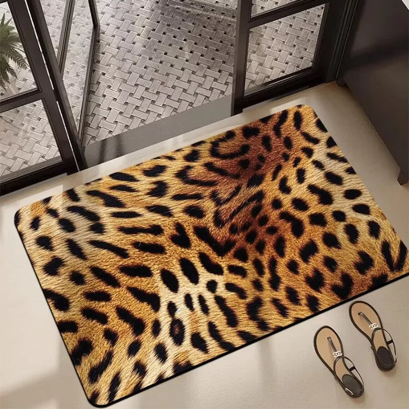 Leopard Flannel Bathroom Mat Absorbent Quick-Dry Non-Slip Floor Rug Dirt-Resistant Entrance Door Mat Home Decor