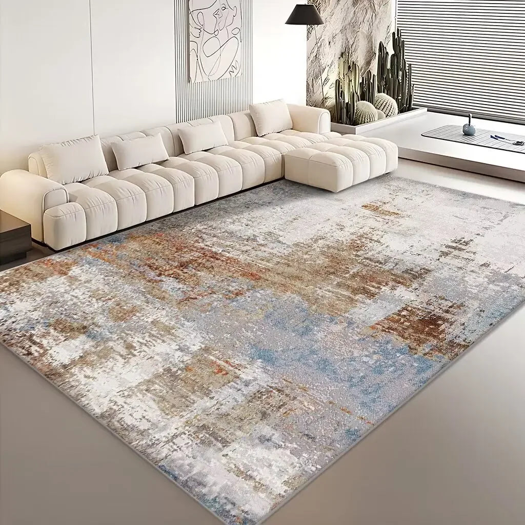 Modern Abstract Grey Plush Washable Area Rug