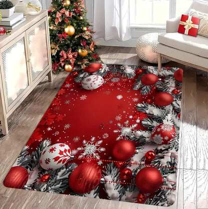 Red gold snowflake Christmas area mat