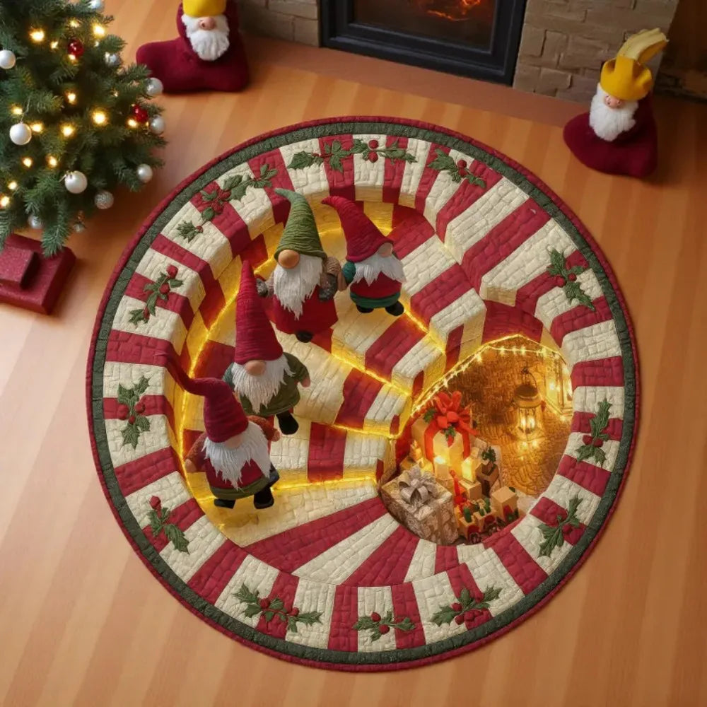 Christmas 3D Illusion Round Rug Santa Snow Scene Non-Slip Floor Mat Living Room Xmas Party Decor