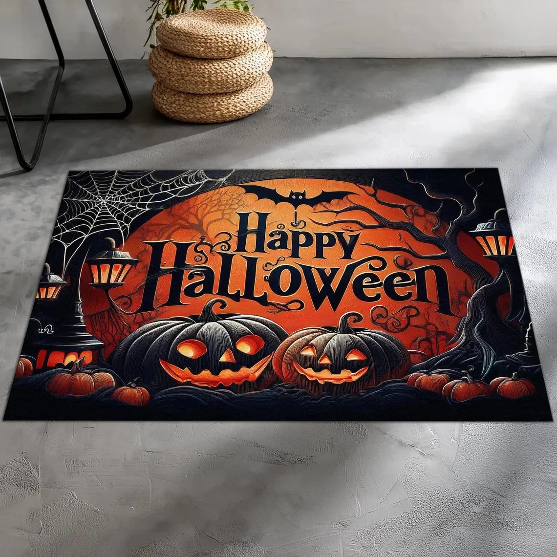 Gothic Horror Dragon Bat Pumpkin Unwelcome Mat Dark Scary Non-Slip Carpet Rug Halloween Home Decor