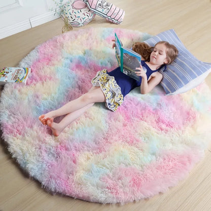 VIKAMA Pink Round Plush Rug Non-Slip Soft Bedroom Living Room Baby Crawling Mat Home Decor