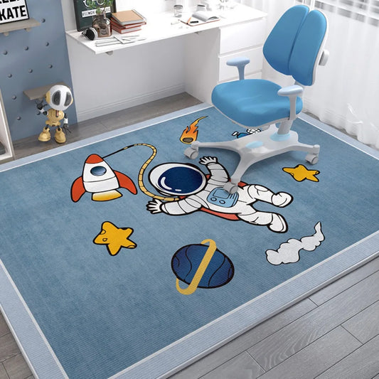 Kids Space Carpet Mat Rocket Astronaut Planets Stars Soft Non-Slip Floor Rug Children Study Room Home Decor