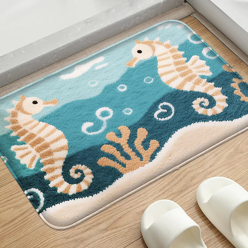 Beach Seaside Bathroom Mat Absorbent Non-Slip Foot Rug Shower Room Door Carpet Machine Washable Home Decor