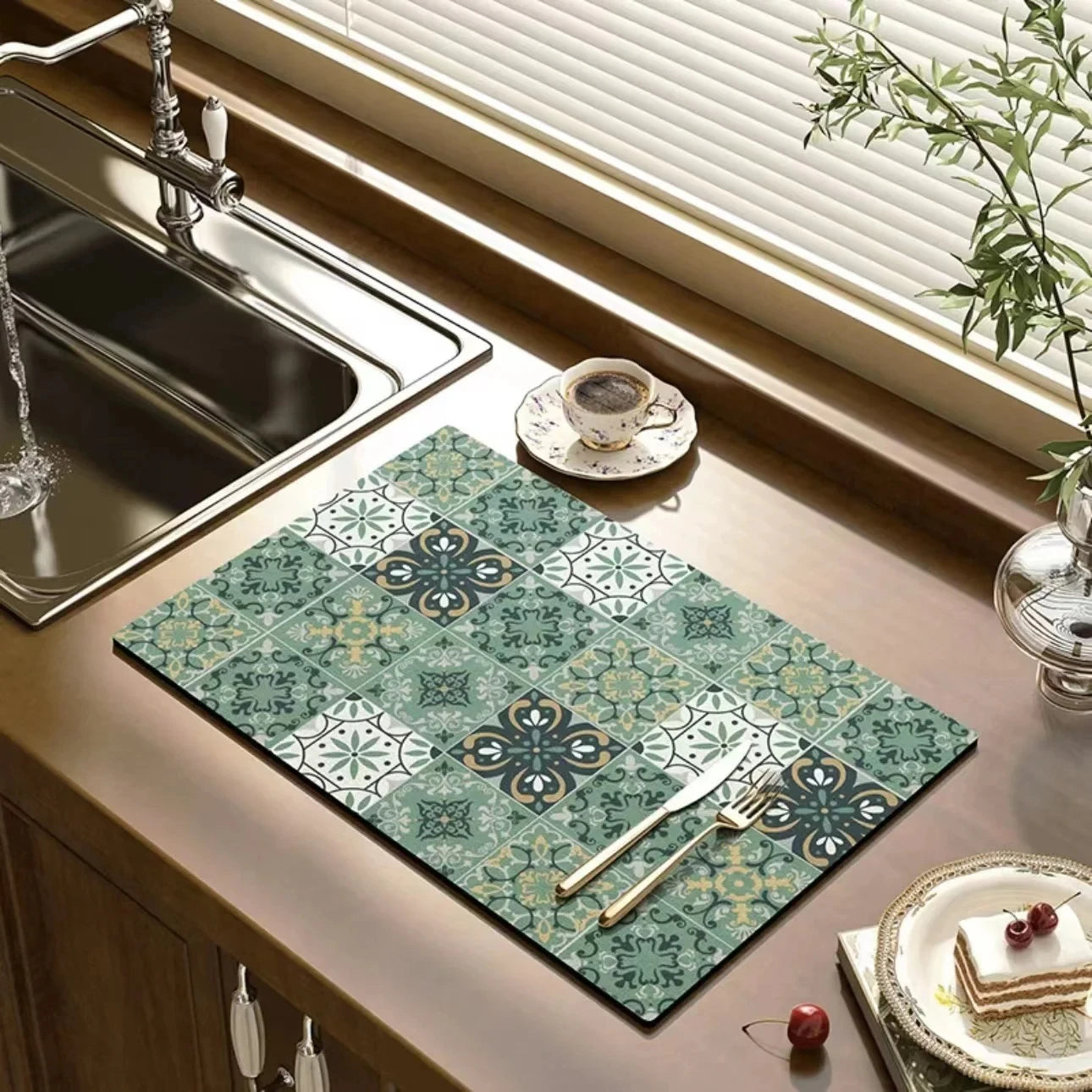 VIKAMA Black Marble Dish Drying Mat Super Absorbent Non-Slip Kitchen Counter Rug Bottle Kettle Dinnerware Bar Mat Home Decor