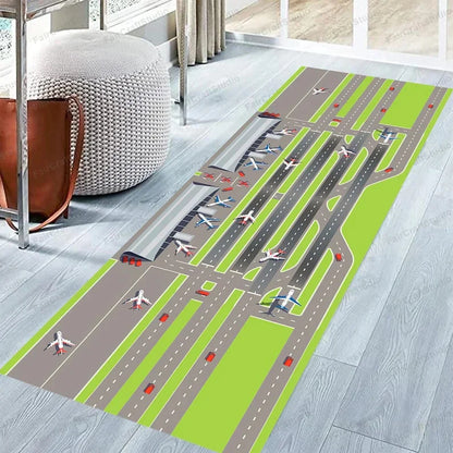 Green airplane runway kids play rug