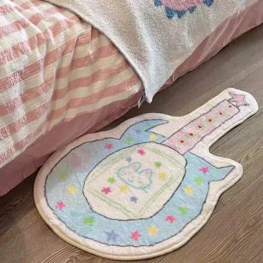 Cream Style Guitar Girl Carpet Imitation Cashmere Non-Slip Bedroom & Living Room Floor Mat