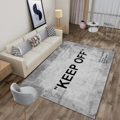 Minimalist KEEP OFF black white rug