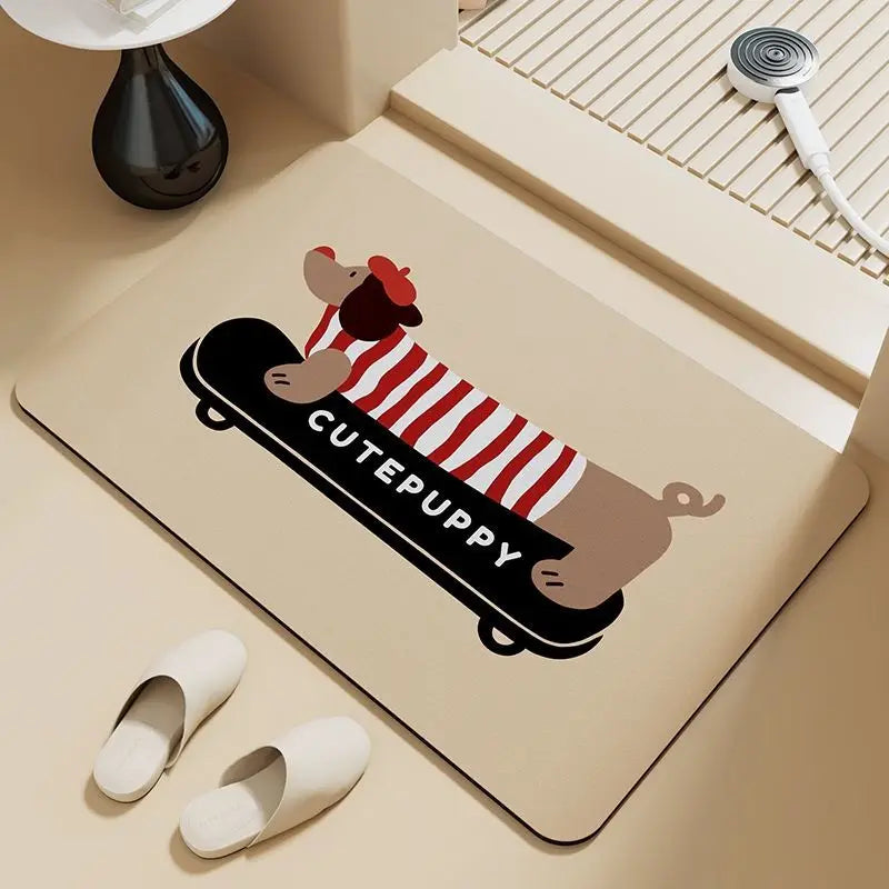 Dachshund puppy absorbent floor mat diatom mud bathroom door foot pad non-slip toilet toilet door cute foot pad