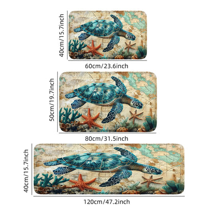 Dream ocean blue turtle seabed mat absorbent, non-slip, quick-drying carpet home, bathroom, kitchen door mat