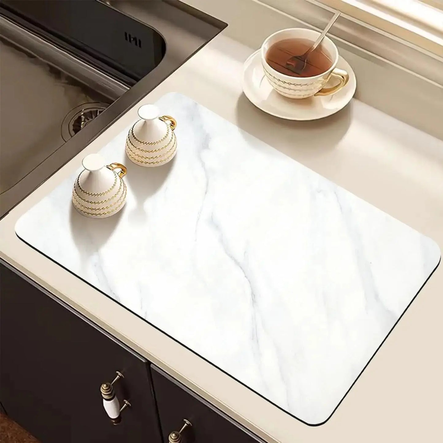 Marbled Diatomite Coffee Mat Absorbent Quick-Dry Non-Slip Kitchen Bathroom Rug