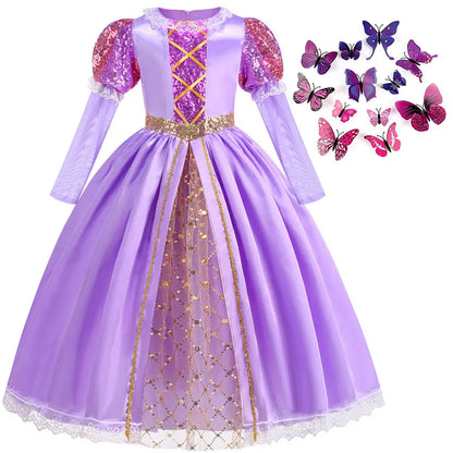 Disney Rapunzel Purple Puffy Dress With Accessories For Girls