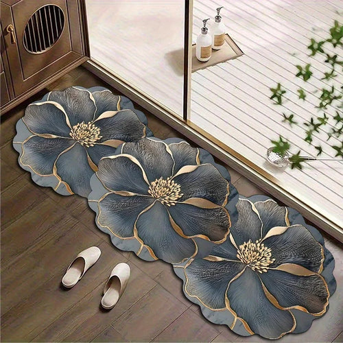 VIKAMA Grey Floral Absorbent Silica Doormat