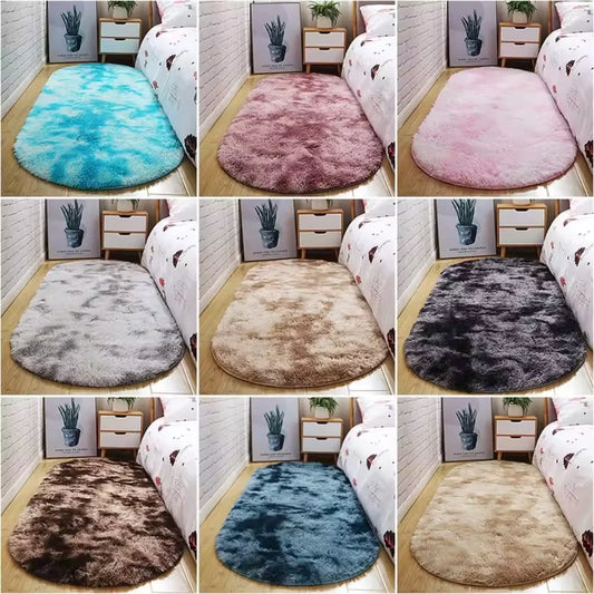 VIKAMA Oval Tie-Dye Rug Soft Bedside Living Room Kitchen Mat Home Decor