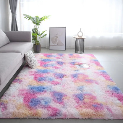 VIKAMA Tie-Dye Plush Carpet Soft Fluffy Non-Slip Kids Room Crawling Mat