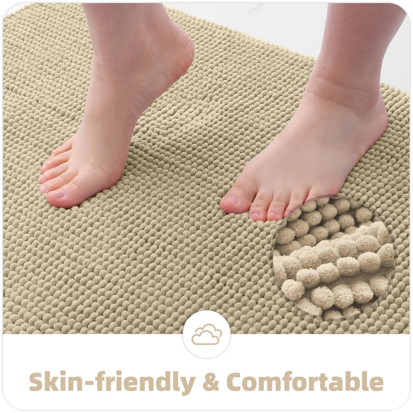Olanly Chenille Bath Mat Super Soft Non-Slip Absorbent Bathroom Rug