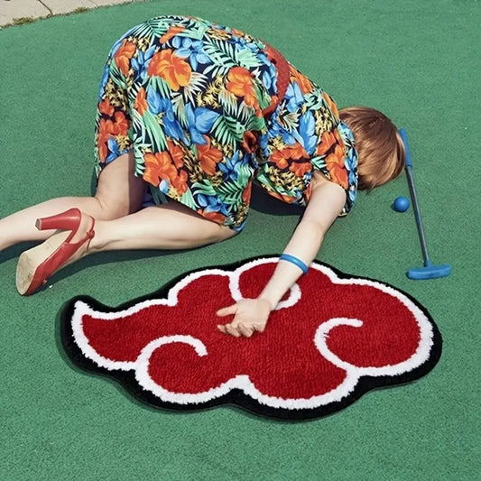 VIKAMA Cartoon Red Cloud Faux Cashmere Non-Slip Door Mat Kitchen Bathroom Bedroom Carpet
