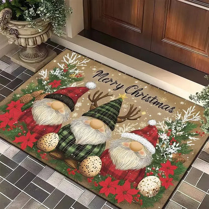 VIKAMA Christmas Gnome Plaid Non-Slip Doormat