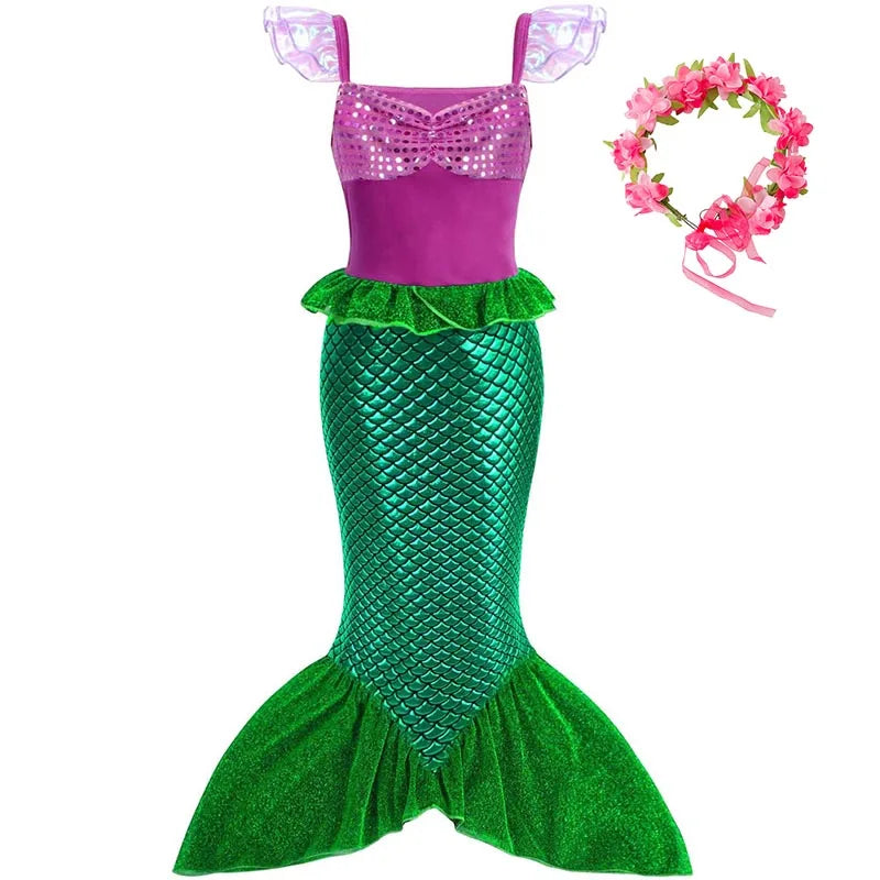 Ariel Little Mermaid Princess Costume Dress For Girls