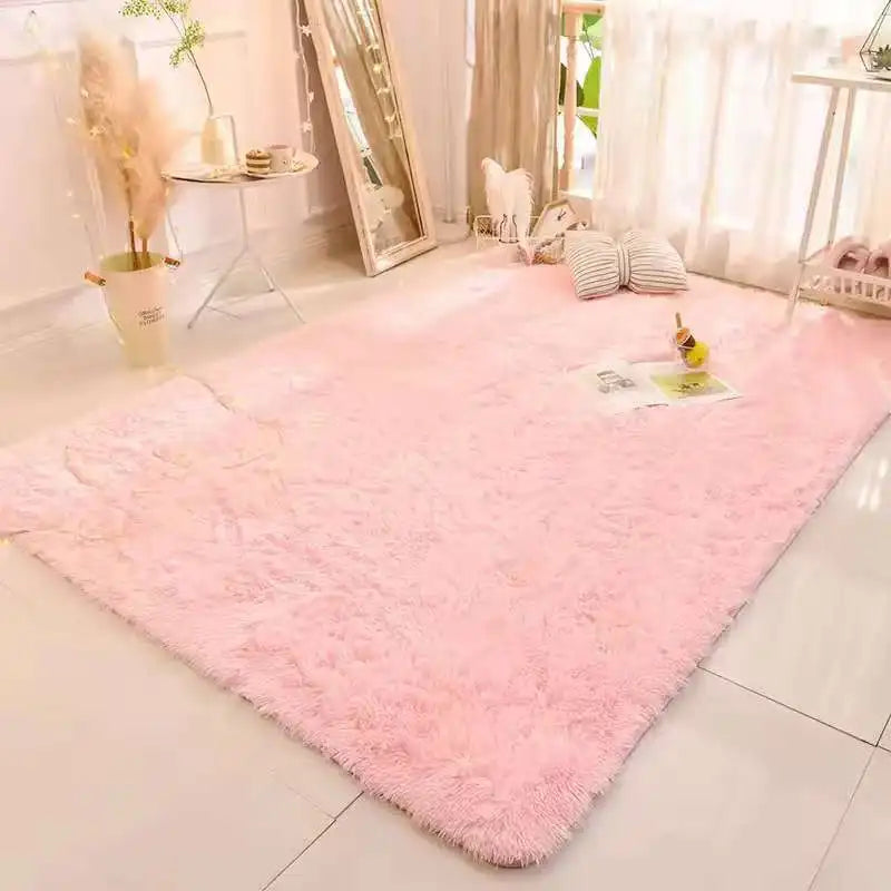 Fluffy tie-dye plush living room rug