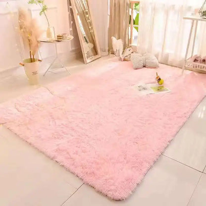 Fluffy tie-dye plush living room rug