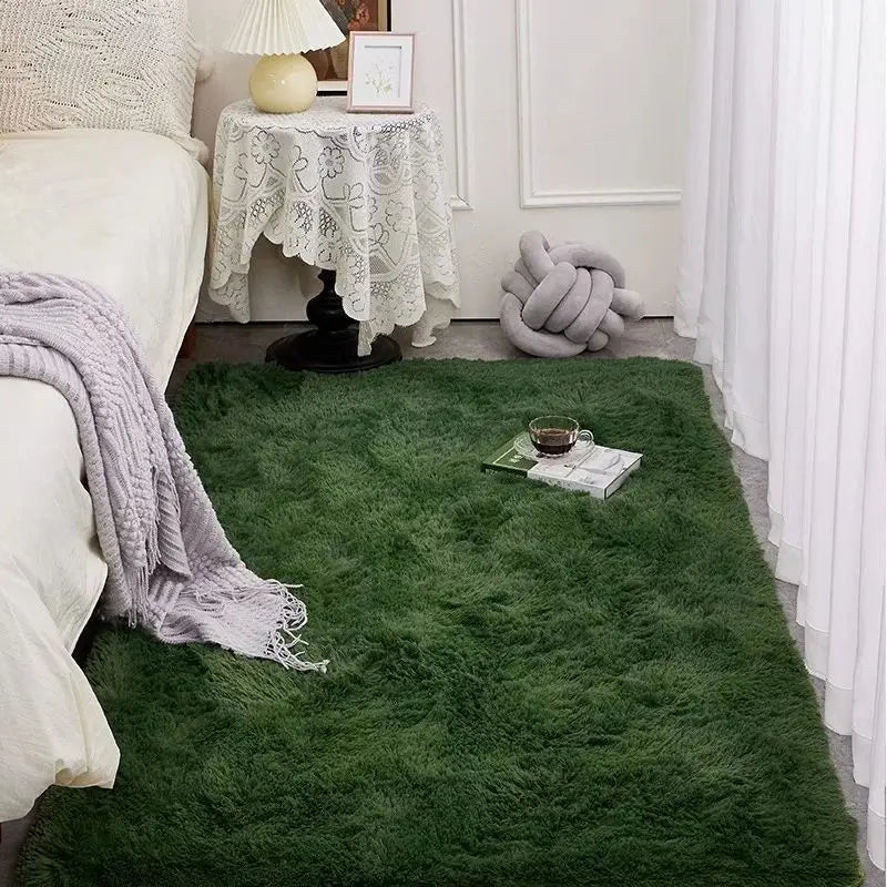 VIKAMA Green Silk Wool Rug Nordic Luxury Bedroom Living Room Bedside Carpet Home Decor