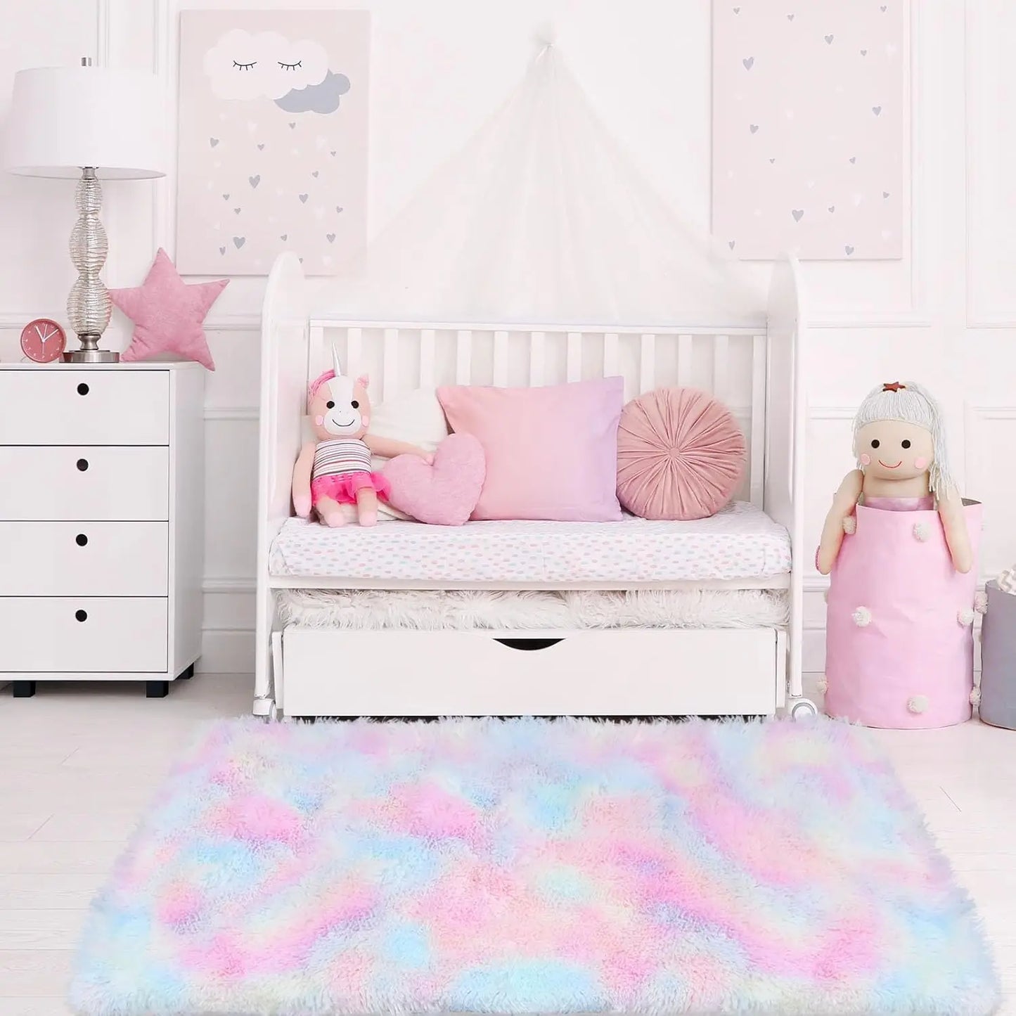 VIKAMA Tie-Dye Plush Non-Slip Kids Area Rug