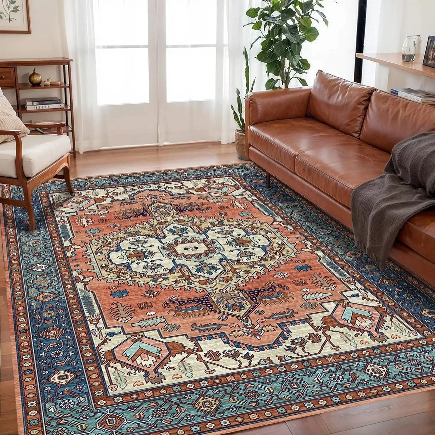 VIKAMA Bohemian Floor Mat Non-Slip Easy-Care Large Area Rug Living Room Bedroom Home Decor