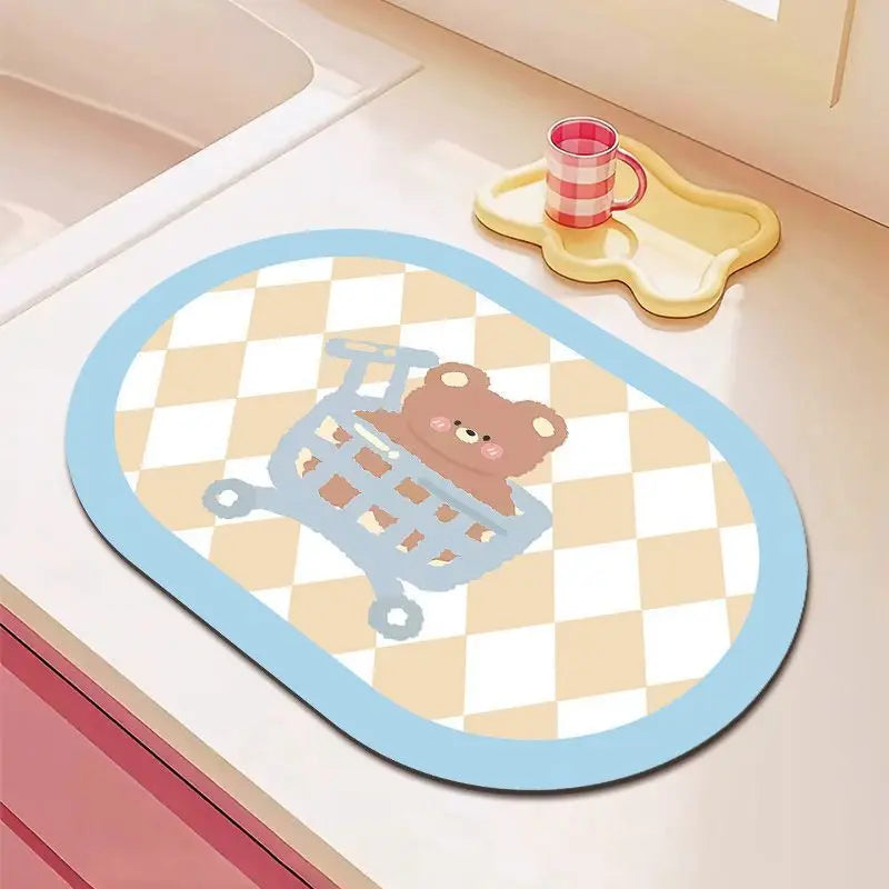 Cute diatomite non-slip quick-dry kitchen mat