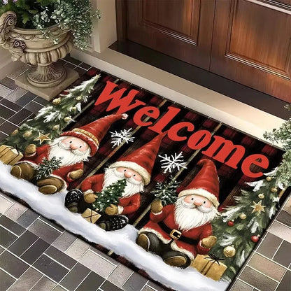 VIKAMA Christmas Gnome Plaid Non-Slip Doormat