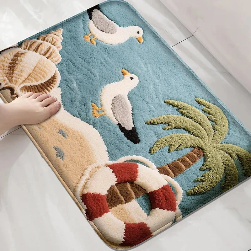 Seaside Bathroom Anti-Slip Floor Mat Shower Room Absorbent Small Carpet Washbasin Decorative Rug