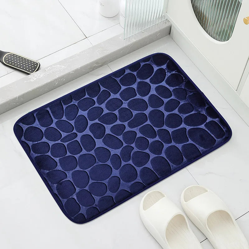 Cobblestone Embossed Memory Foam Bath Mat Non-Slip Absorbent Bathroom Rug Bathtub Side Shower Room Floor Carpet Home Decor