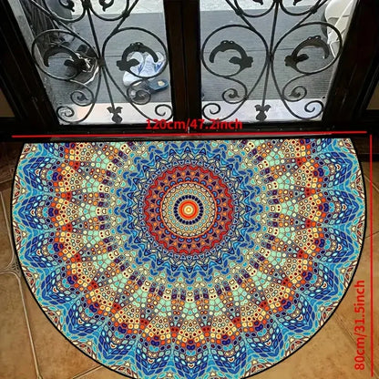 Boho half-round crystal velvet non-slip entryway floor mat