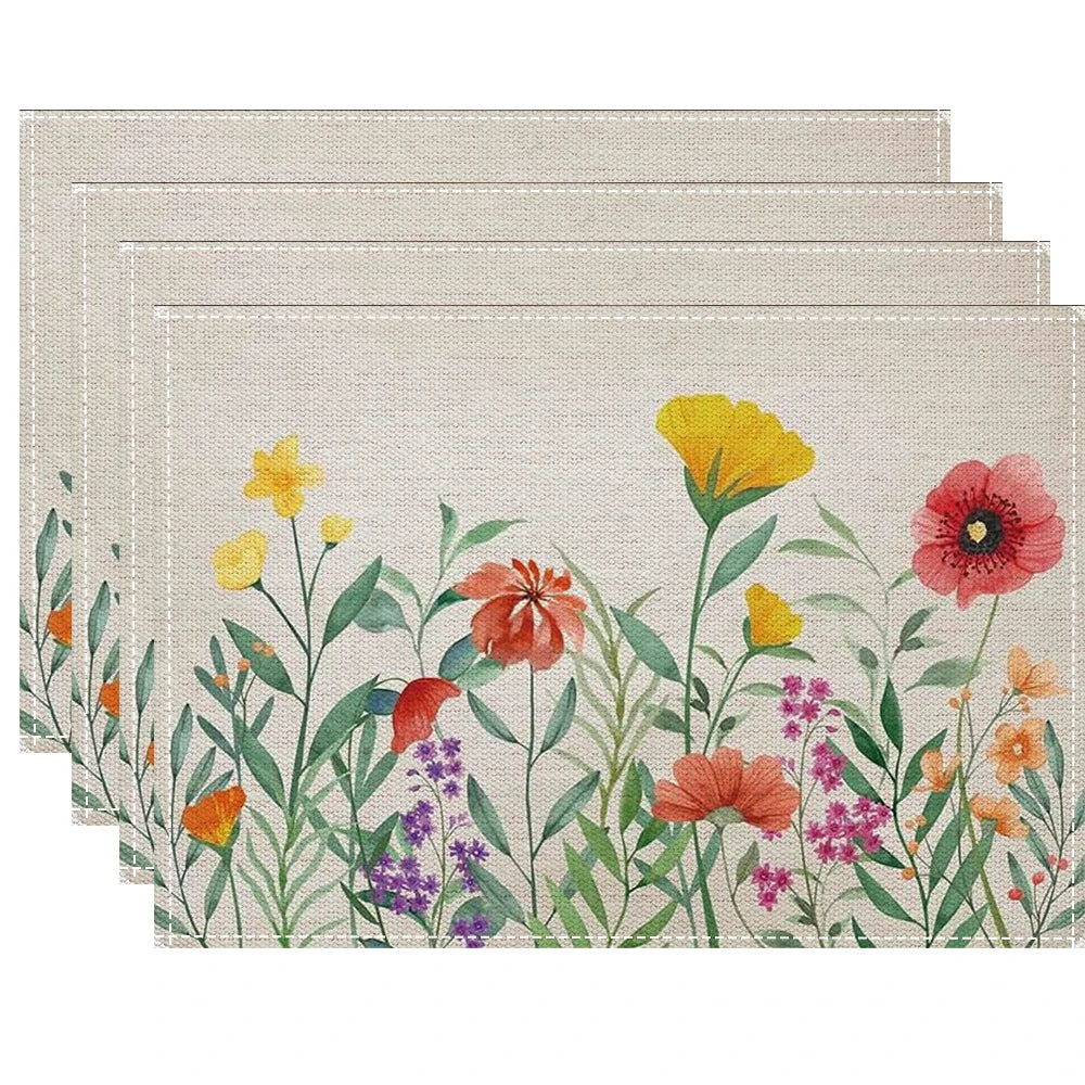 Watercolor Floral Linen Placemat Set