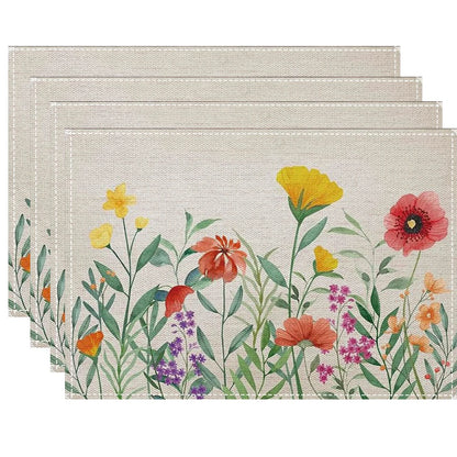 Watercolor Floral Linen Placemat Set