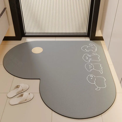 Heart-Shaped Bathroom Mat Diatom Mud Absorbent Non-Slip Toilet Door Entry Foot Rug Home Decor