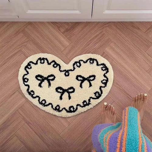 Korean Heart-Shaped Carpet Imitation Cashmere Absorbent Non-Slip Bathroom Dressing Room Headboard Rug Home Decor