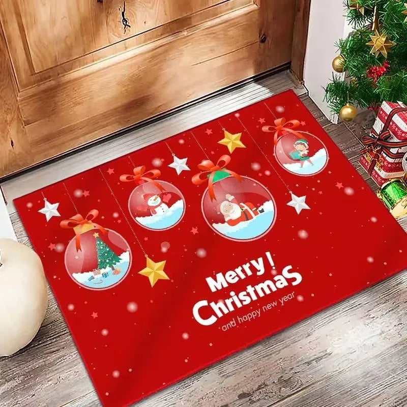 Christmas Entrance Door Mat Crystal Velvet Absorbent Anti-Slip Floor Mat Bathroom Entryway Holiday Decoration Rug