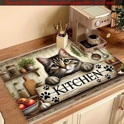 Cute kitten absorbent kitchen drying mat