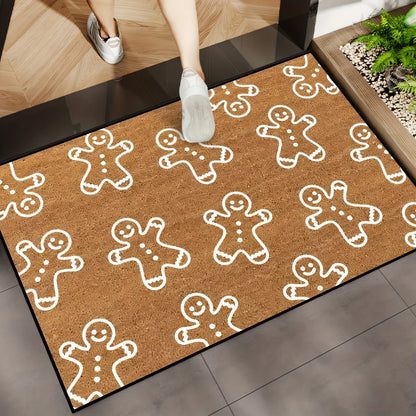 Christmas Cartoon Reindeer Pattern Entrance Floor Mat Absorbent Non-Slip Door Mat Bathroom Door Decoration Rug