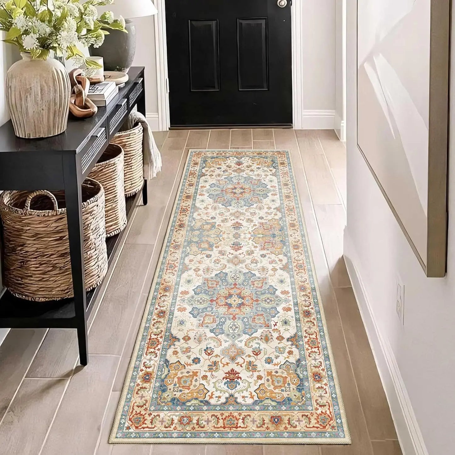 VIKAMA Bohemian Runner Rug Long Carpet Soft Non-Slip Kitchen Bedroom Living Room Entrance Floor Mat