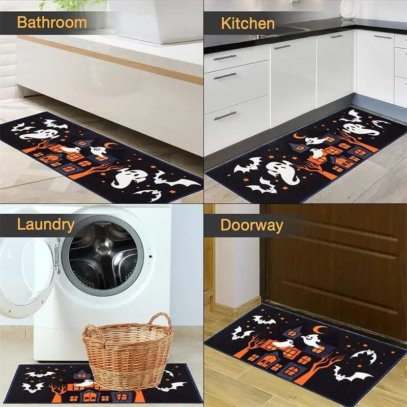 VIKAMA Halloween Kitchen Carpet Indoor Outdoor Non-Slip Welcome Floor Mat Bedroom Living Room Rug Set Home Decoration