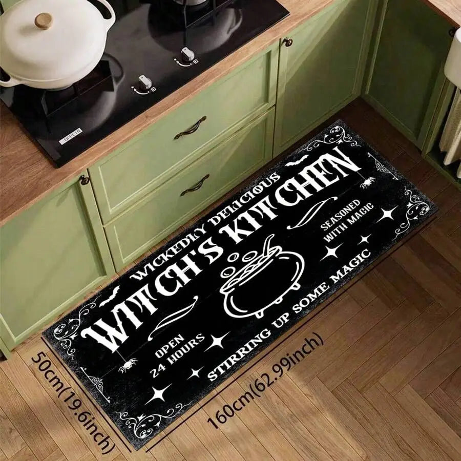VIKAMA Halloween Kitchen Rug Witch Non-Slip Gothic Doormat Laundry Hallway Floor Mat